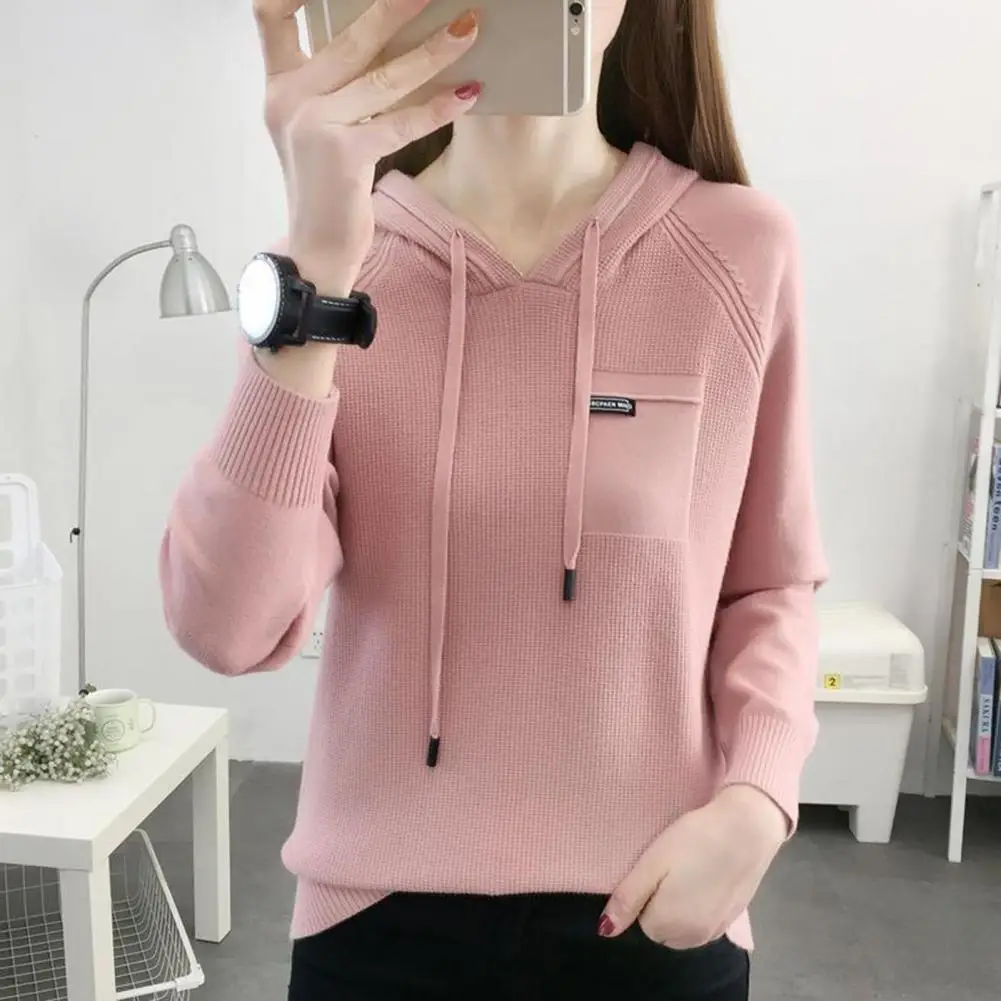 المرأة خريف ربيع هوديي محبوك الرباط كم طويل حجم كبير مقنعين مطاطا فضفاض لينة معطف شتاء سيدة الشتاء بلوزة #3