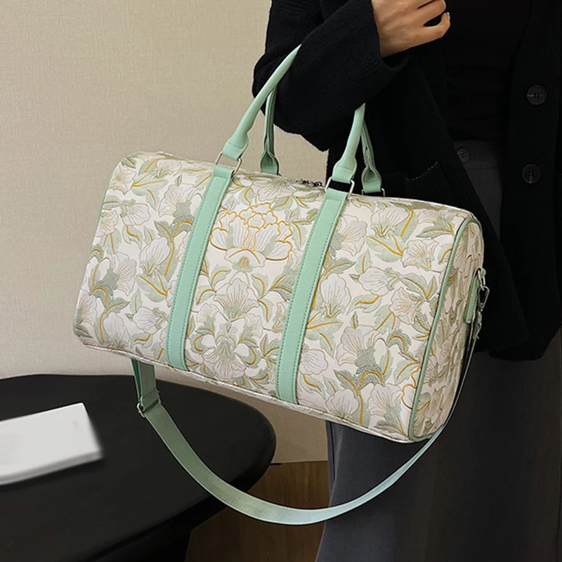 

Flower Pattern Travel Duffel Bag Lightweight Short Distance Handbag Outdoor Hikking Sport Gym Bags Large Luggage Storage Satchel