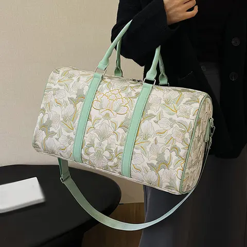 플라워 패턴 여행 더플 백, 경량 단거리 핸드백, 야외 하이킹 스포츠 체육관 가방, 대형 수하물 보관 사첼