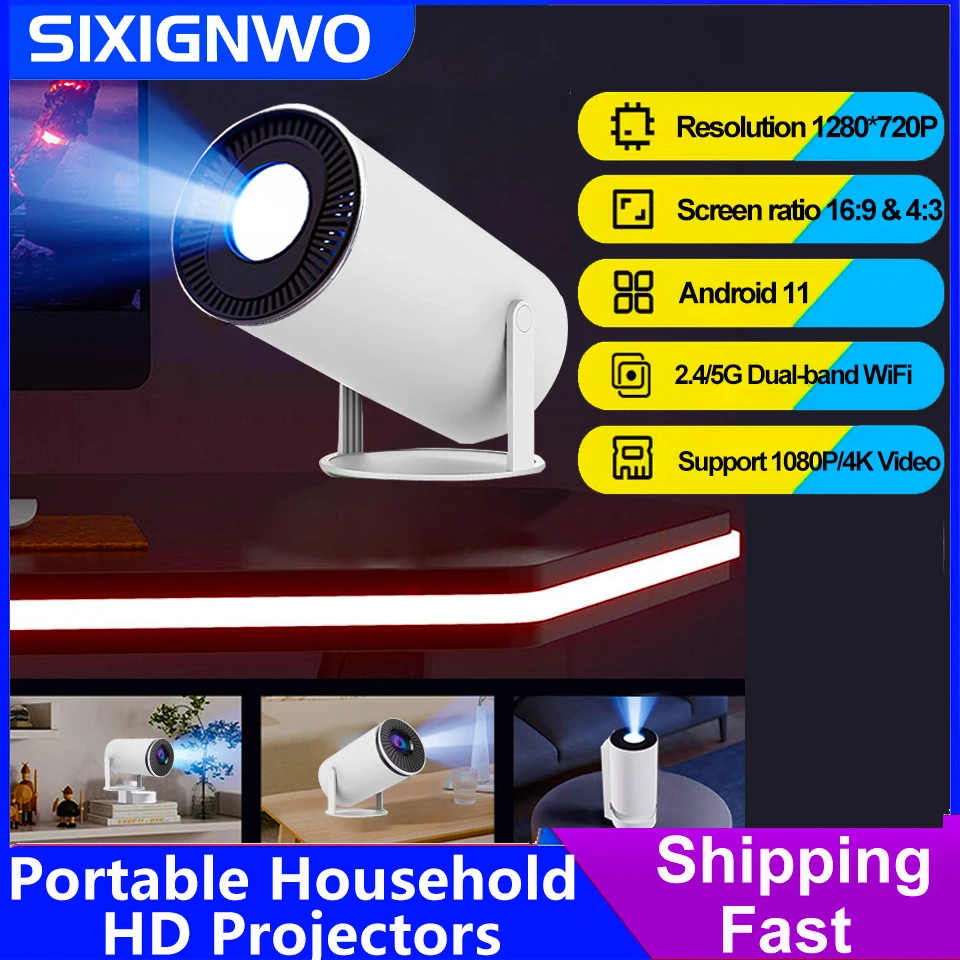 

Projector 4K Android 11 Ultra HD 180ANSI Dual WIFI6 BT5.4 Allwinner H713 1280*720P Home Outdoor Portable Mini Projector