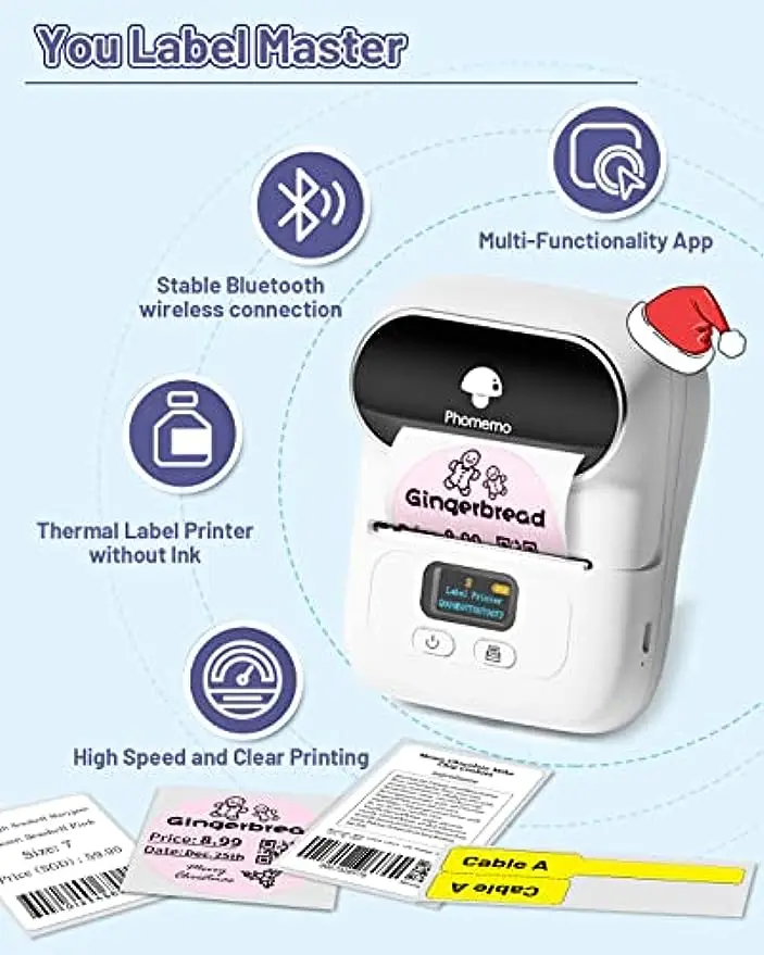 Phomemo M110 M120 Bluetooth Wireless Label Printer 20-50mm Label Maker Machine for Logo Tags Clothing Address Jewelry Mailing