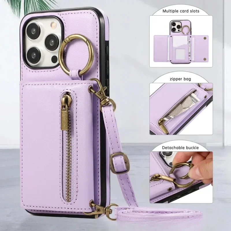 

New for iPhone 16promax Phone Case 15Pro Multifunctional Card Pocket 14plus Inclined Back 13 with Ring 12 All-round Protection11