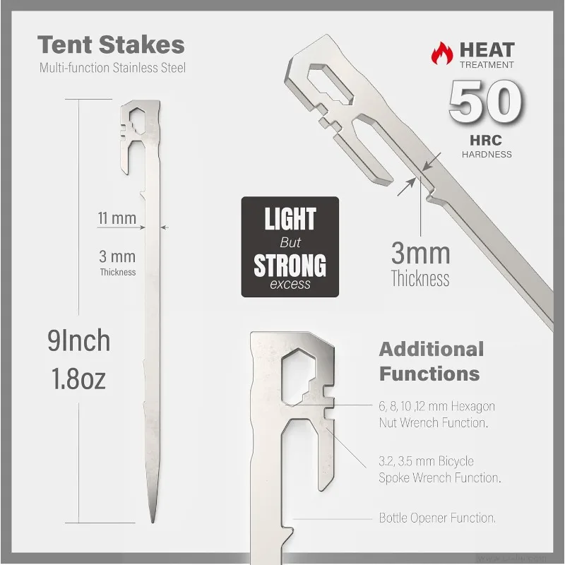 6 Stück Zeltheringe, Camping-Essentials für Zelte und Camper, Edelstahl-Hochleistungs-Bodenheringe, Leichtgewichtige Camping-Ausrüstung – Detail 2