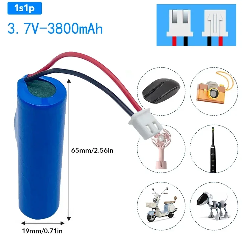 Original 3.7V 18650 Battery 3800mAh Rechargeable Lithium ION Batteries with PCB PH2.0-2P for Fishing LED Light Bluetooth Speaker