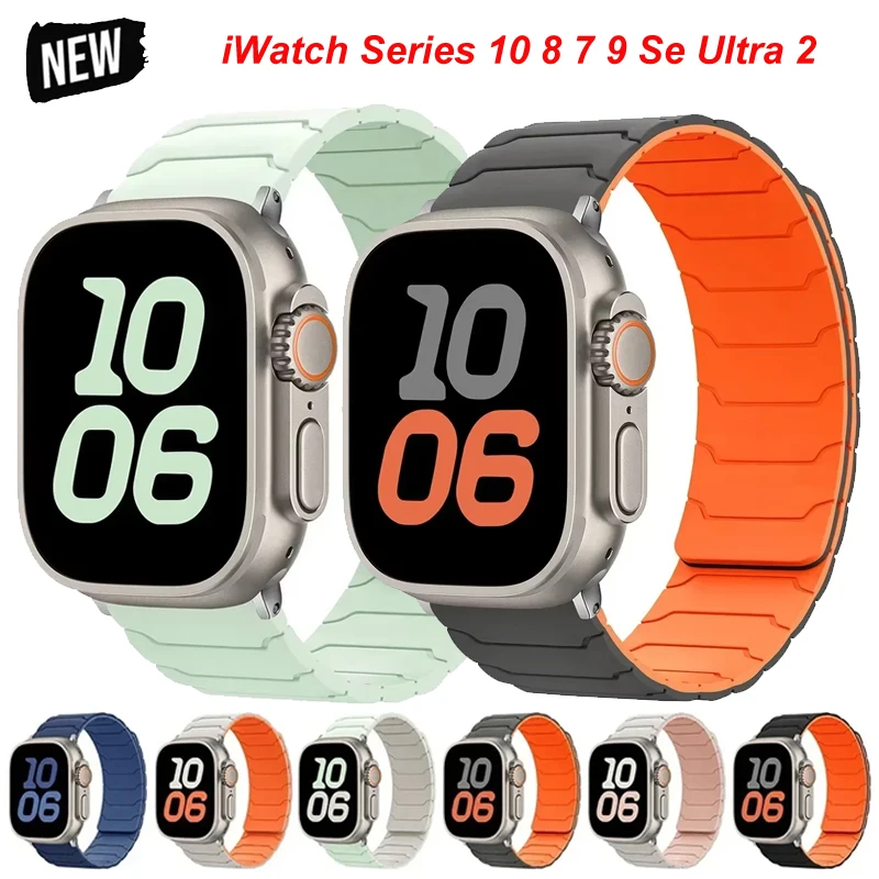 Silicone Loop Band For Apple Watch Ultra 2/1 49mm Series 10 42mm 46mm Magnetic Strap For iWatch Band 45mm 44mm 38 40 41mm SE 7 8