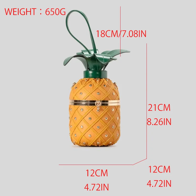 Cute Pineapple Design Women Shoulder Bag Creative Rivet Barrel-Shaped Crossbody Bag Funny Luxury Pu Leather Female Purses 2024