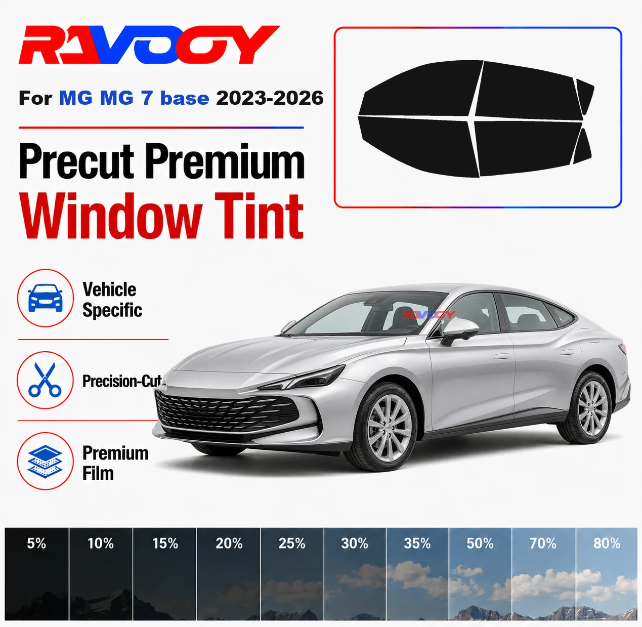 Premium Precut Window Tint Kit Front Windows Rear Windows Rear Windshield For MG MG 7 base 2023-2026 Car Solar Nano Ceramic Film