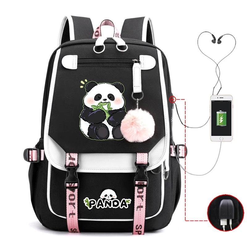 Students Bookbag Panda Pattern Travel Backpack Teenager School Shoulder Backpack Bags Boys Girls School Bags Travel Backbag