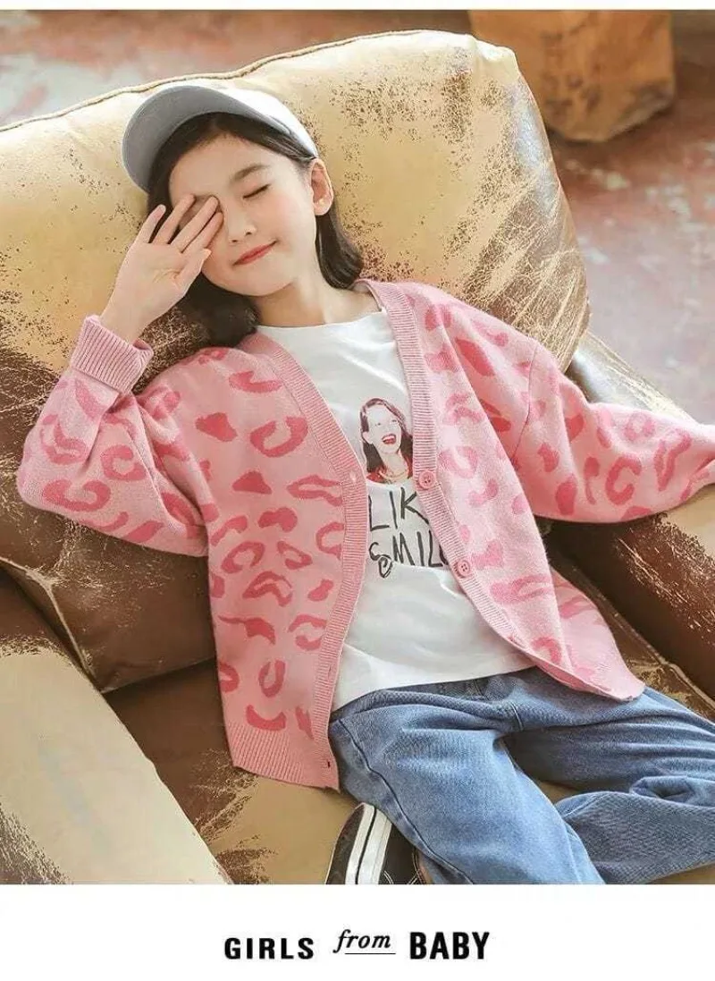 UNITIM 2026 Herbst Kinder Mädchen Strickjacke Pullover Teenager Mädchen Leopardenmuster Ein-Knopf-Pullover 2-12 Jahre Junior Mädchen Strickwaren Mäntel – Detail 14