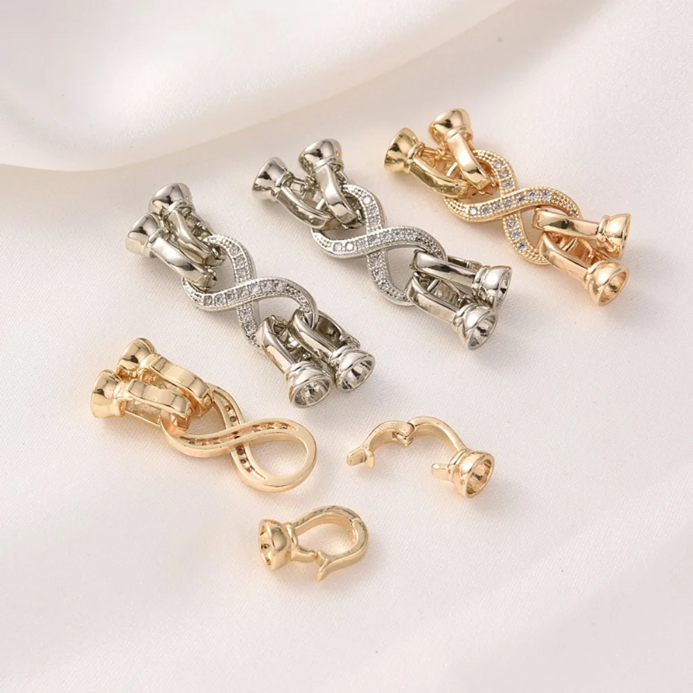 

14K Gold-encrued Zircon 8-shaped Double-row Pearl Clasp Handmade Diy Necklace Bracelet, End Connection and Clasp Head