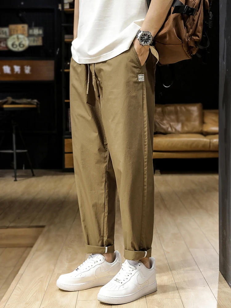 

Американские ретро ледяные шелковые хлопковые рабочие брюки мужские летние тонкие гладкие прохладные повседневные прямые свободные широкие брюки