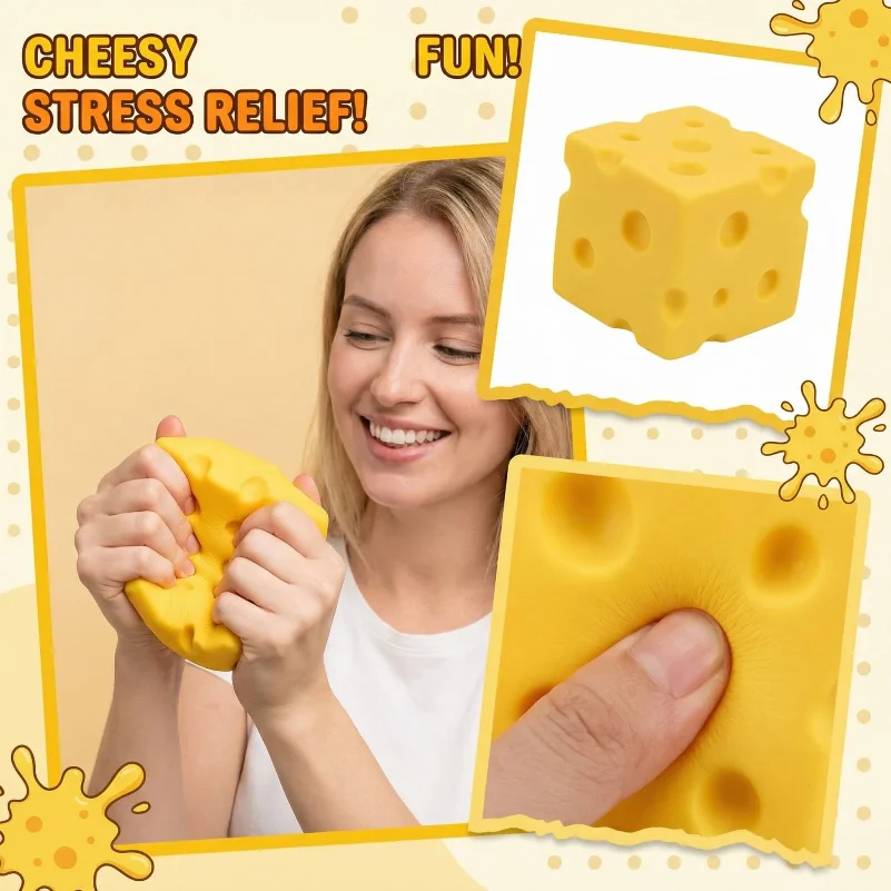 Cheese Cube Stress Ball Big Cheese Shapeable Squeeze Ball Non-Bounce Fidget Toy ASMR Sensory Anti-Stress Gift