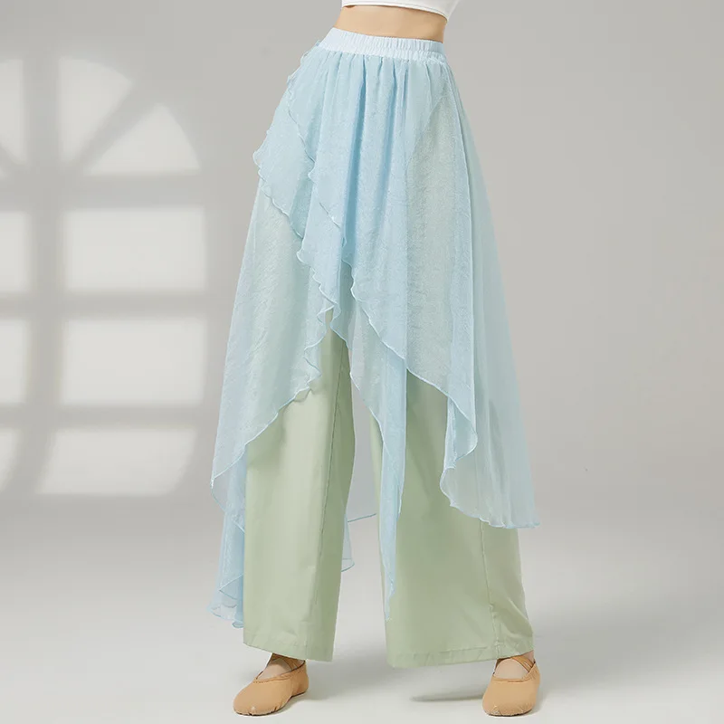 Frauen Klassische Tanz Praxis Hosen Modern Dance Breite bein Hosen Doppel-schicht Fließende Ethnische Tanz Rock Hosen Tanzen kleidung