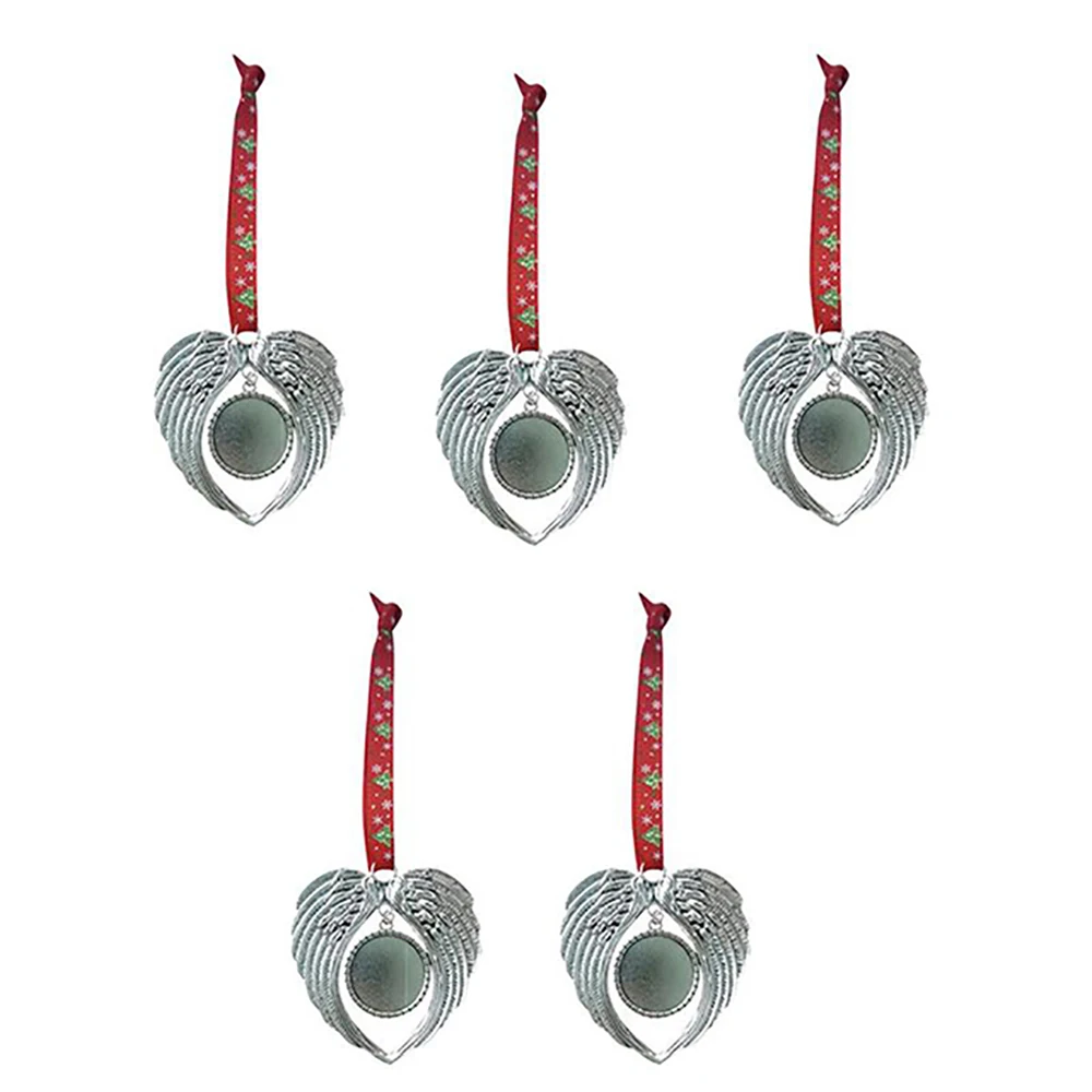 Colgantes en forma de ala de Ángel, 5 piezas, adornos para árbol de Navidad, colgante DIY en forma de corazón, Plata