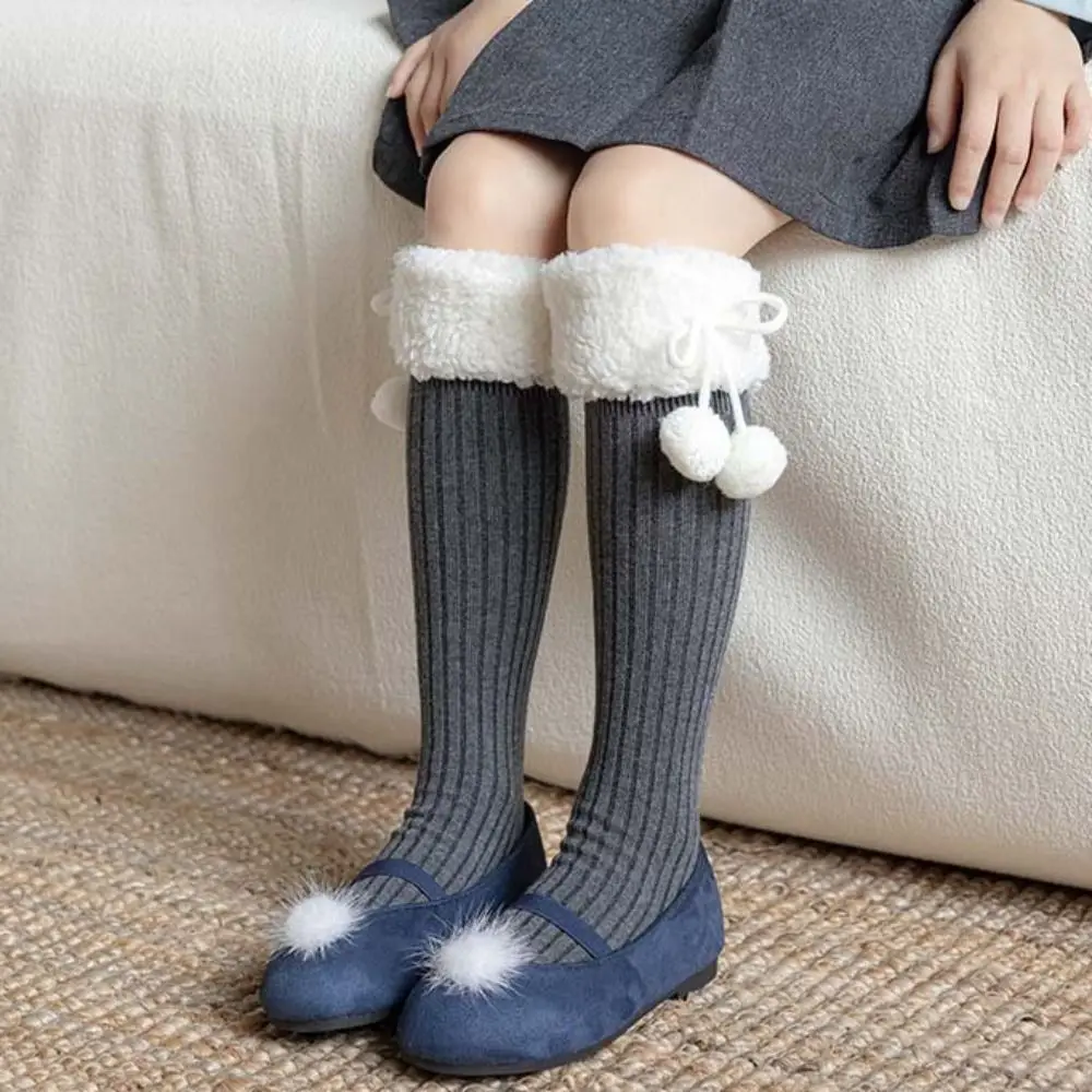 Chaussettes longues en laine d'agneau pour femmes, bonneterie en peluche de style coréen, accessoires de gril en coton, chaussettes à nœud, automne et hiver