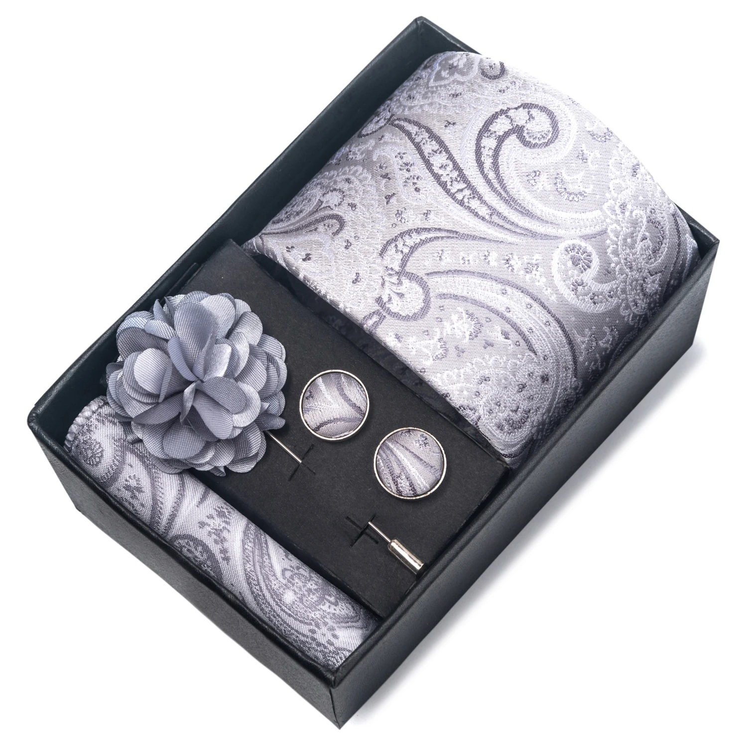 2025 Neue Design Marke 8 cm Blau Gestreifte Krawatte Taschentuch Manschettenknopf Brosche Set Mann Geschenk Box Hochzeit Geschenk Fit formelle Party – Detail 13