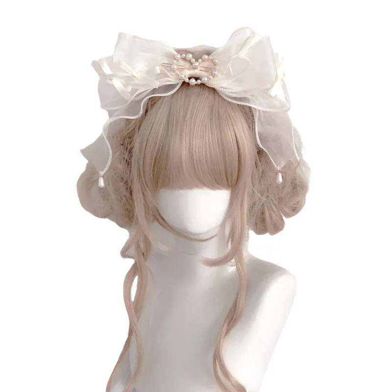 Lolita zubehör perle kc Lolita stirnband prinzessin tiara organza anime bogen lolita haar zubehör