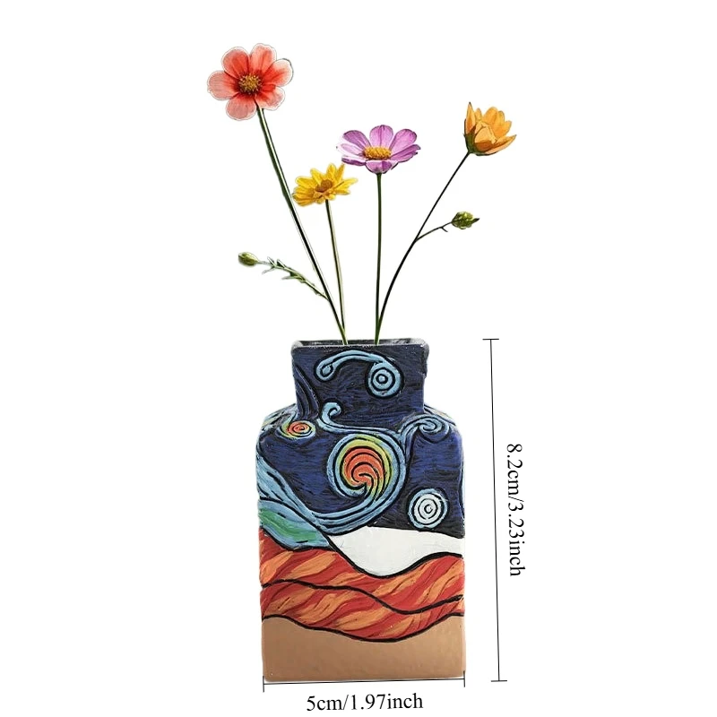 Van Gogh Starry Night Resin Vase Set 3-Piece - Home Decor, Tabletop Flower Arrangement, Artistic Ornament