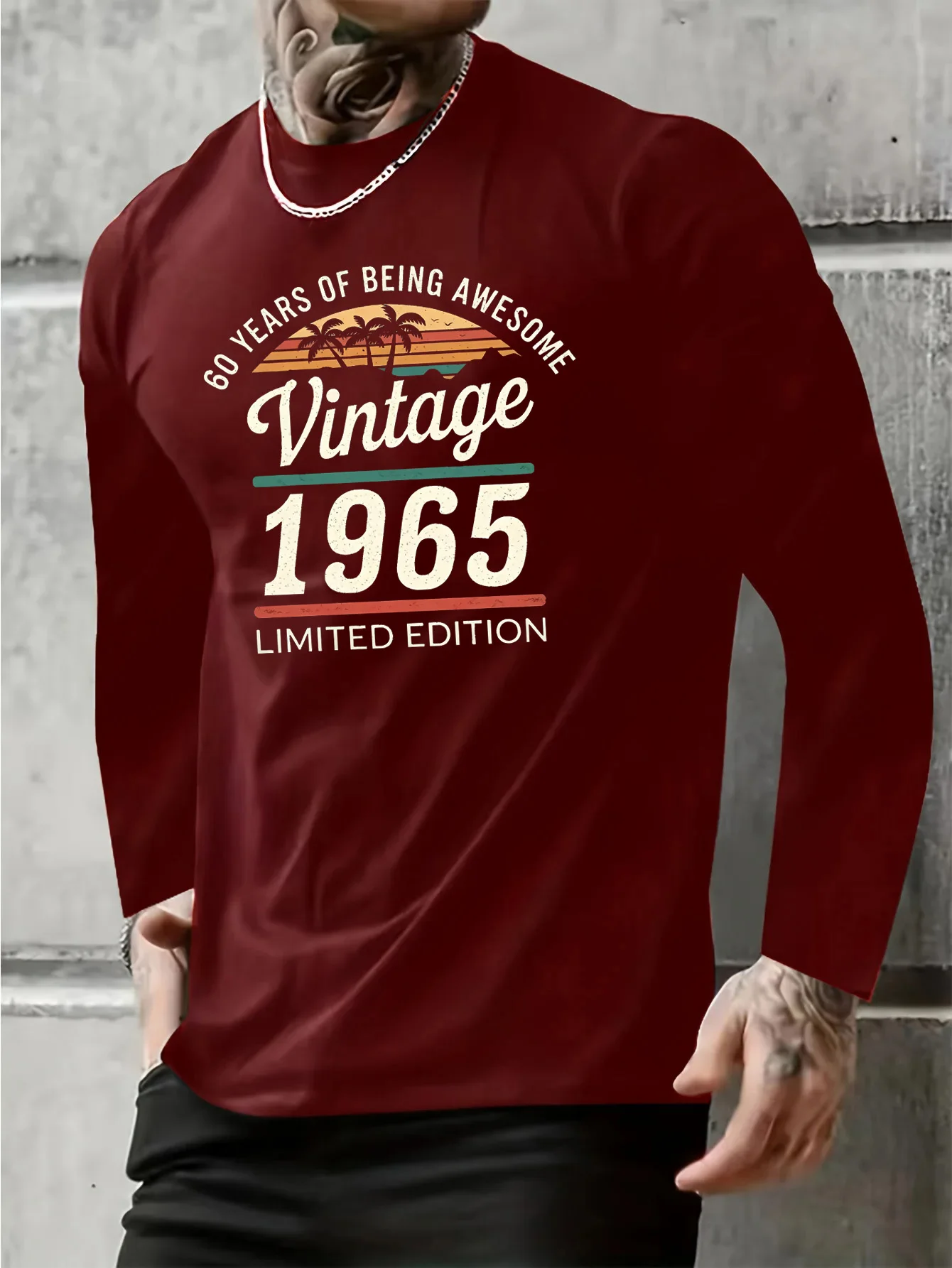 

3D Print Vintage 1965 Pattern Men's T-Shirt Autumn Outdoor Daily Casual Long Sleeve Tees Loose Crew Neck Comfortable Top For Men