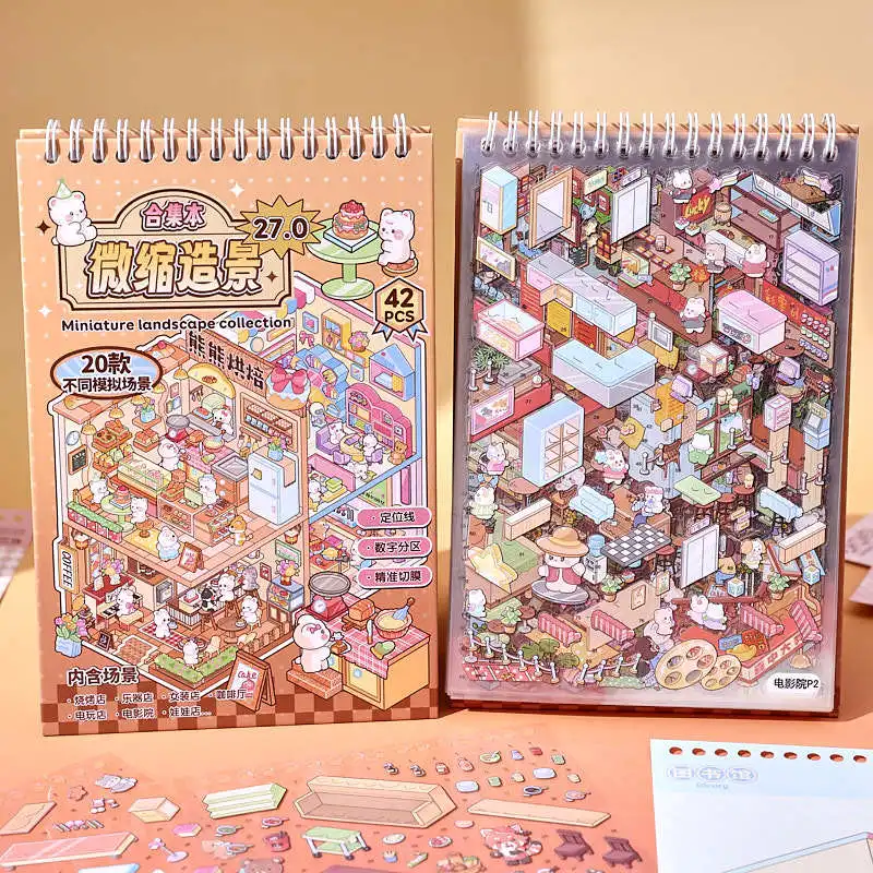 

3D Miniature Sticker Book Cartoon Scene Decals Collection for Journal Scrapbooking Supplies