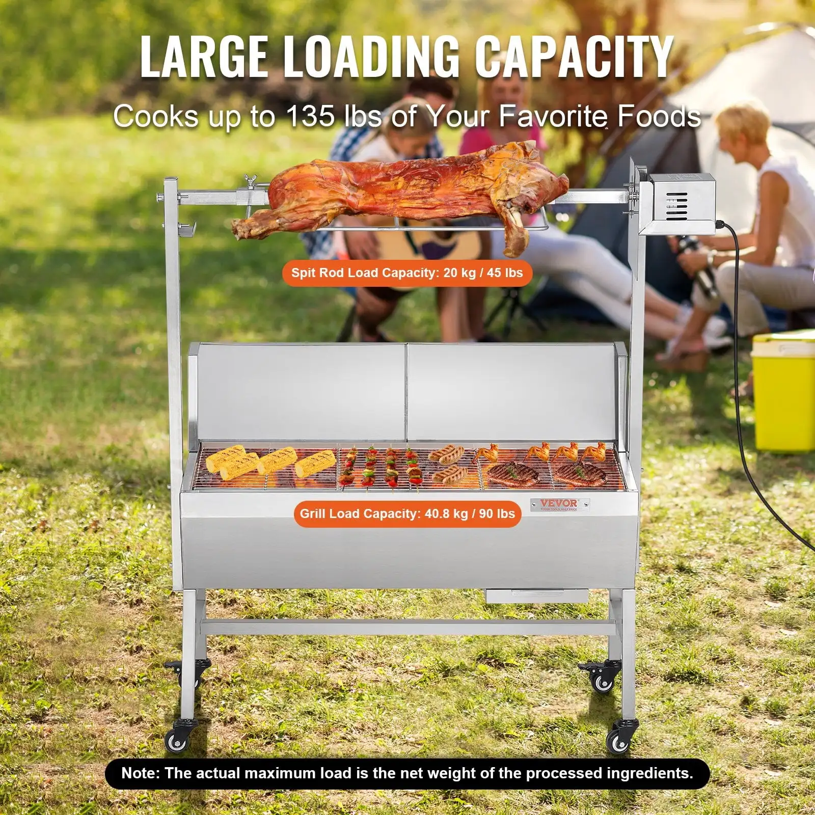 Roaster Spit Rotisserie BBQ Grill Pig Lamb Chicken Roaster 42W 135LBS