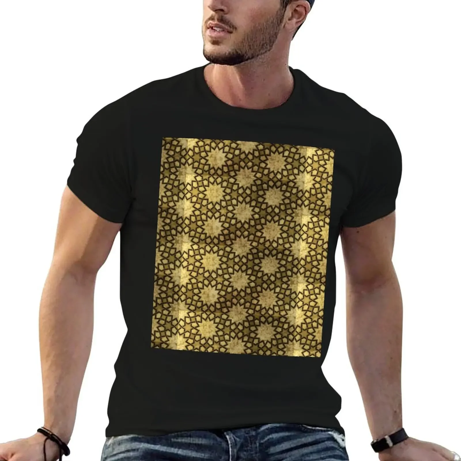 Golden Islamic Middle Eastern Arab Mandala Pattern T-Shirt oversized graphic tee oversized t shirt mens workout shirts