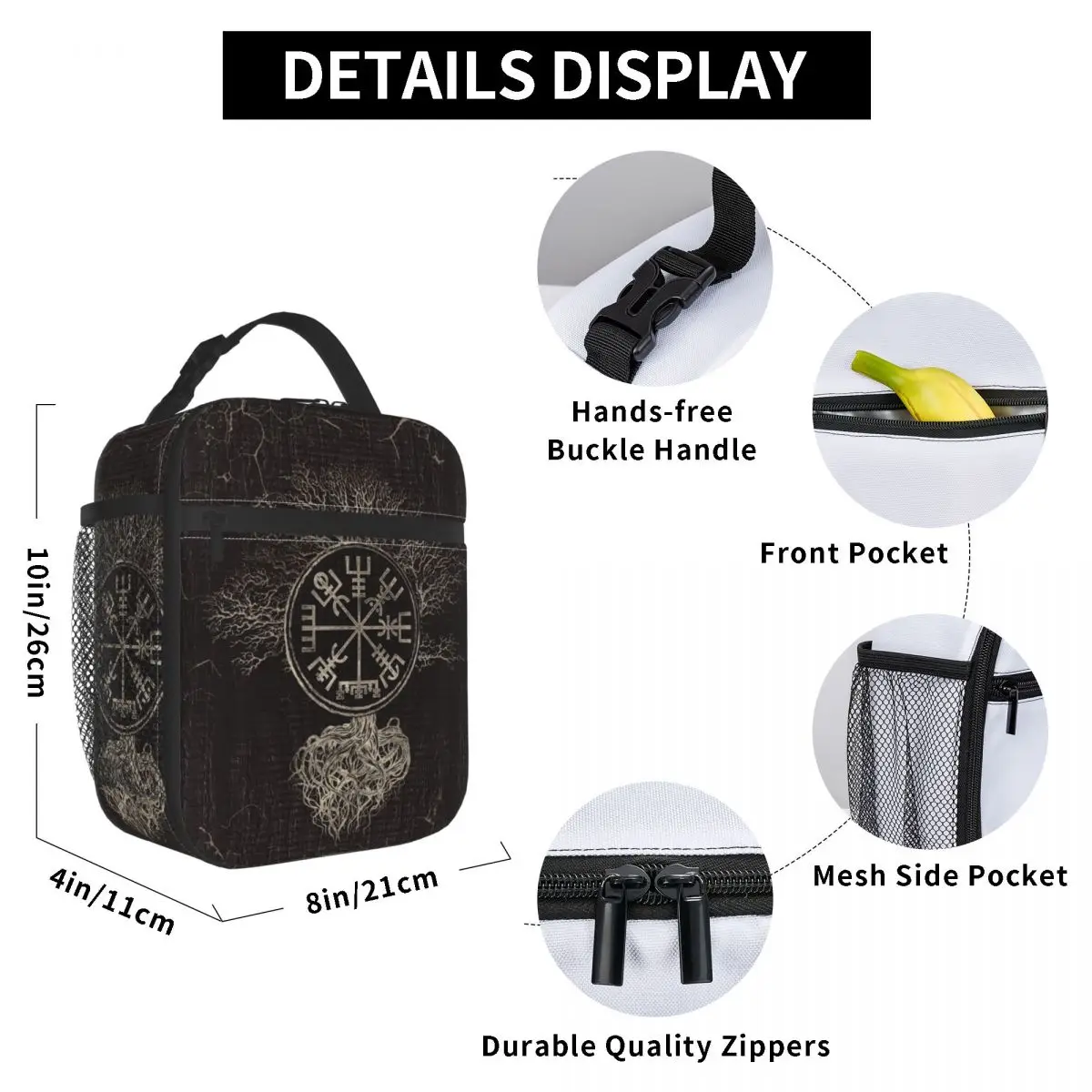 Vegvisir And Tree Of Life Yggdrasil Insulated Lunch Bags for Camping Travel Viking Compass Thermal Cooler Lunch Box Women Kids