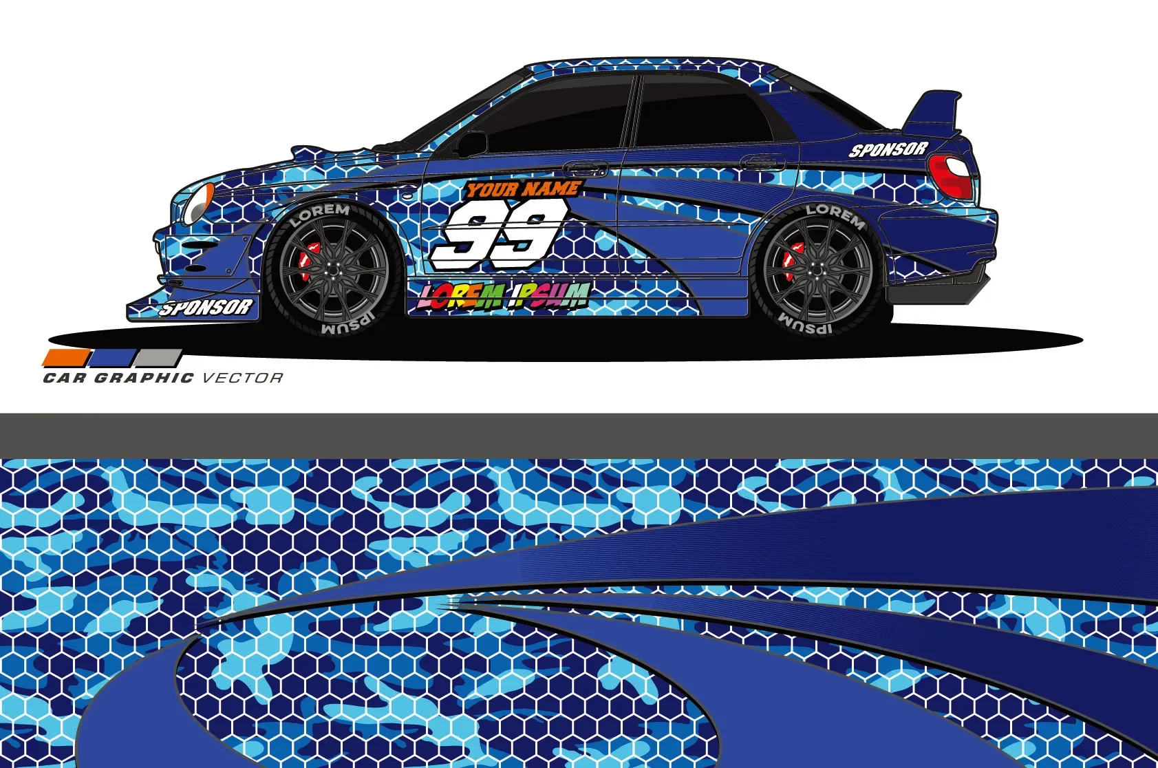 Blue Camouflage Print Car Full Wrap Sticker Car Decal Decorative Body Racing Graphic Decal Vinyl Wrap Modern Design Width 58cm