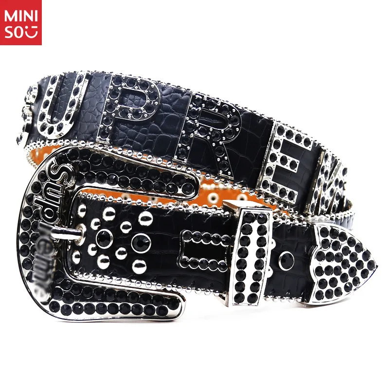 

Miniso Men's Full Rhinestone Belt, Punk Style Surprise Accessory, Edgy Fashion Waistband