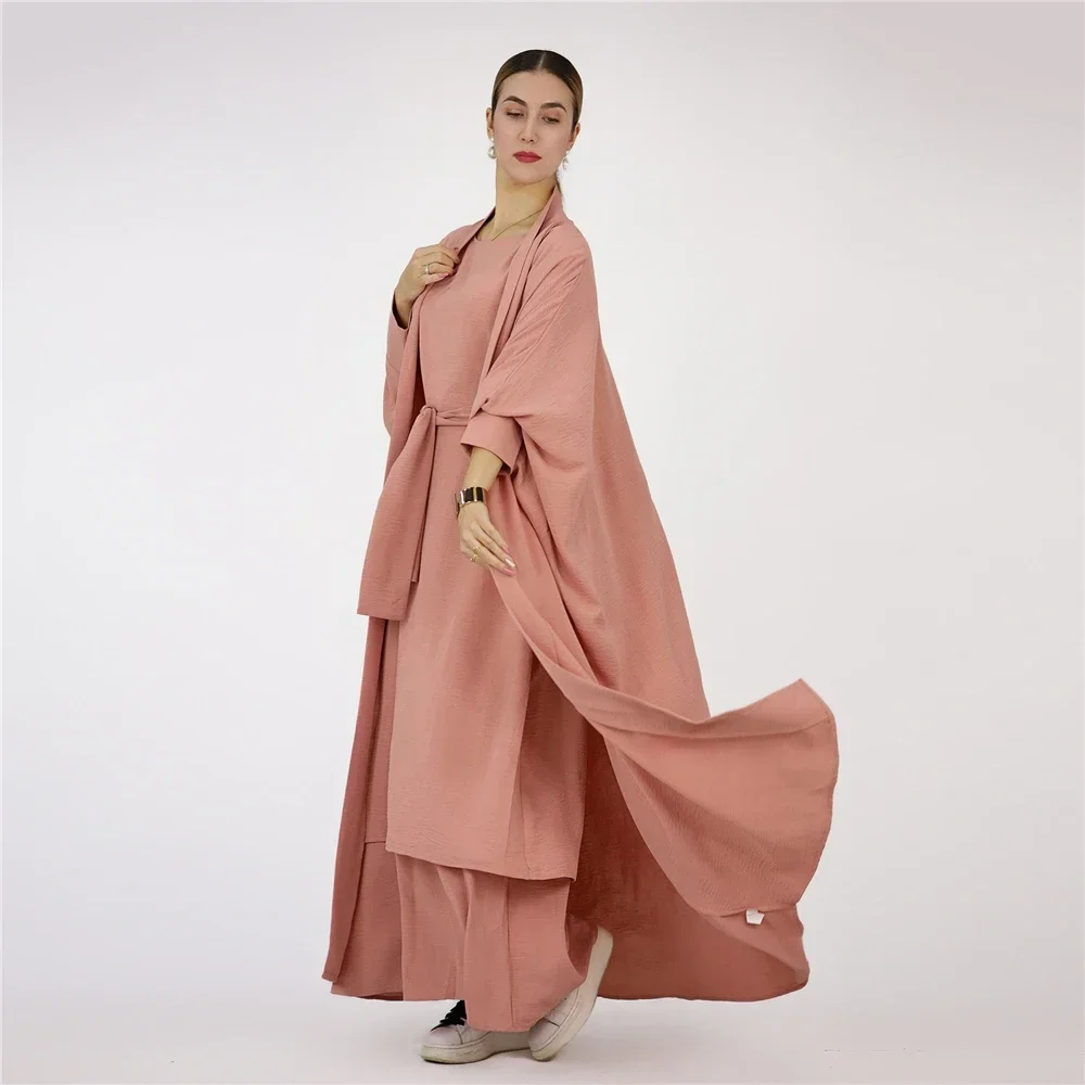 

Рамадан Ид Мусульманские женщины 2-х предметный Открытый комплект внутреннего платья Абая Одежда Дубай Турция Кафтан Кимоно Кардиган Халат Одежда Джалабия