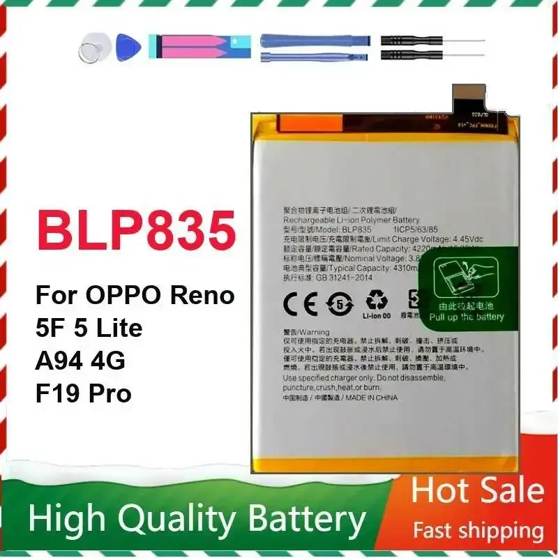For Oppo Reno 5F 5 Lite A94 4G F19 Pro Mobile Phone Battery Environmentally Friendly 4310mAh BLP835 Reliable Power