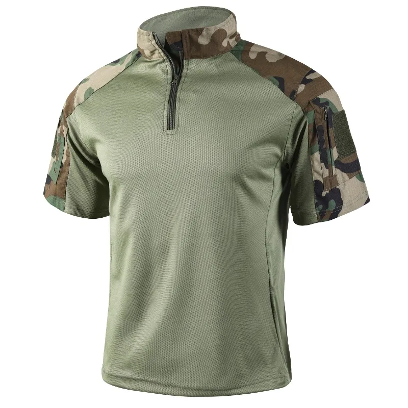 Herren Sommer Taktische T-Shirts Schnelltrocknend Atmungsaktiv Halb-Reißverschluss Militär-Kampfshirt mit Taschen Leichte Outdoor-Wanderoberteile