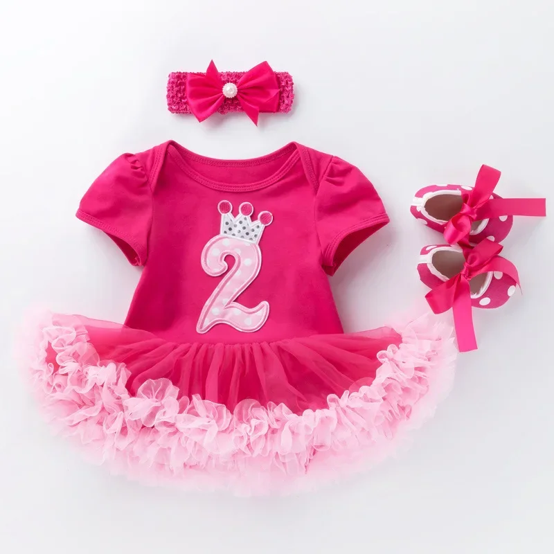 3Pcs Baby Girl Birthday Clothes Newborn One Year Princess Tutu Dress Suit 1st Birthday Party Clothes 2 Years Infant Romper Dress