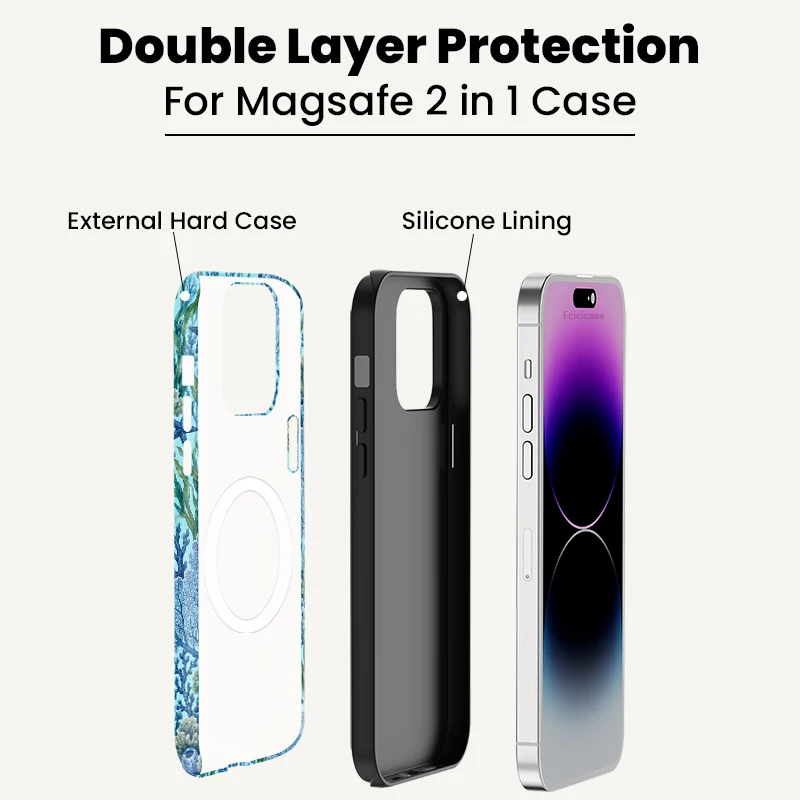 Fcicicase Cartoon Sea Turtle Pattern Case For Iphone 18 17 16 Pro Max 15 14 13 12 Plus 11 For Magsafe 2 in 1 PC +TPU Cases Coque view 3