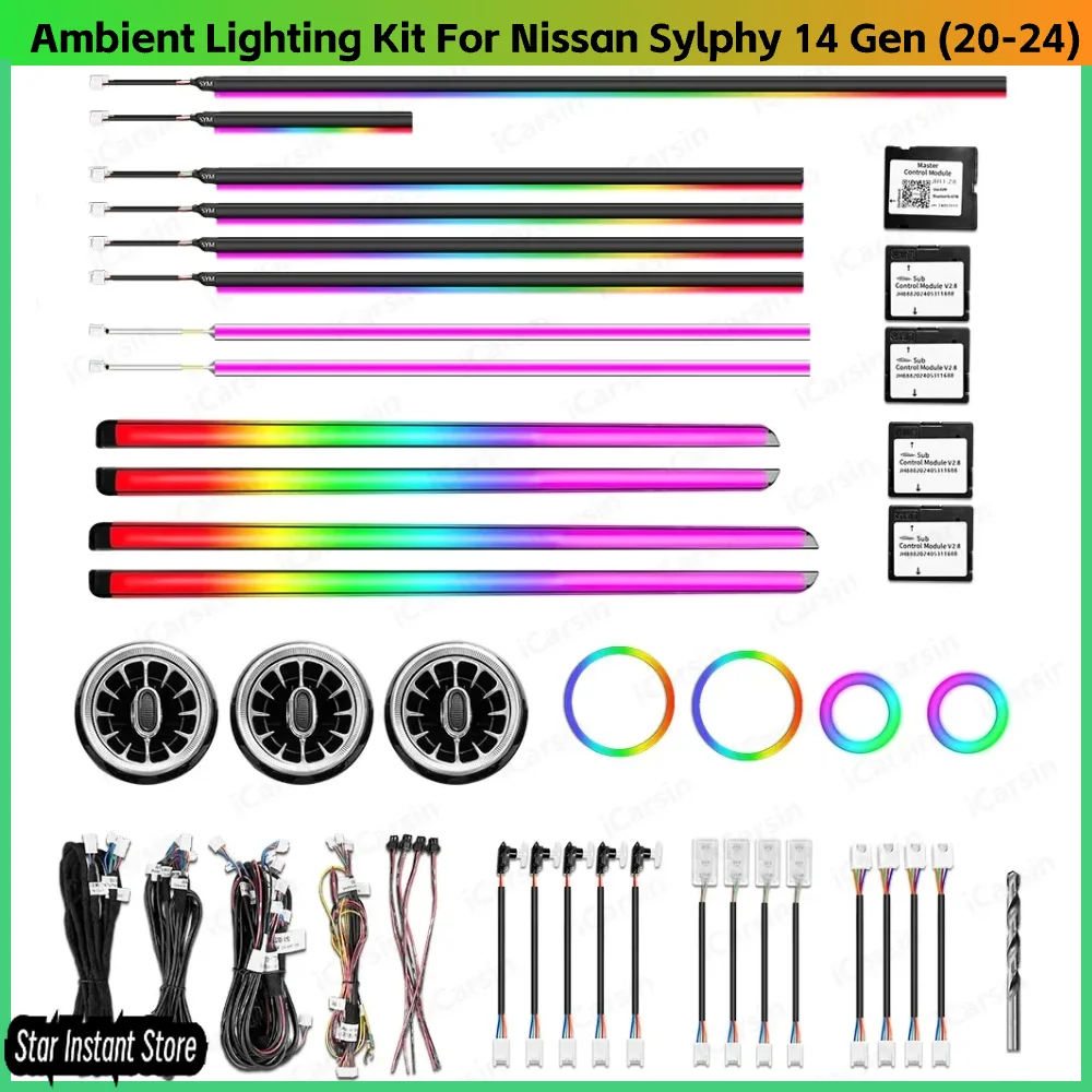 

Обновление 256 цветов, светодиодное освещение салона автомобиля для Nissan Sylphy 2020-2024 B19, аксессуары для украшения атмосферы