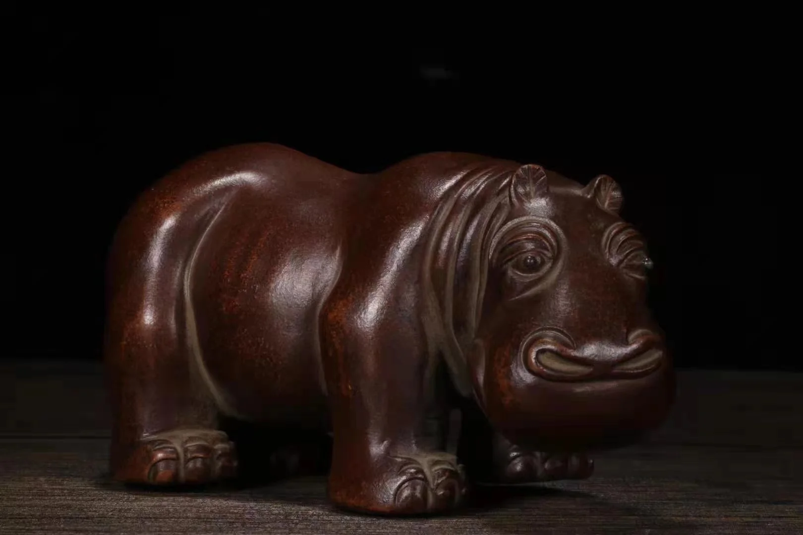 Rare old  Purple Clay Hippo red stone statue,with mark,Free shipping