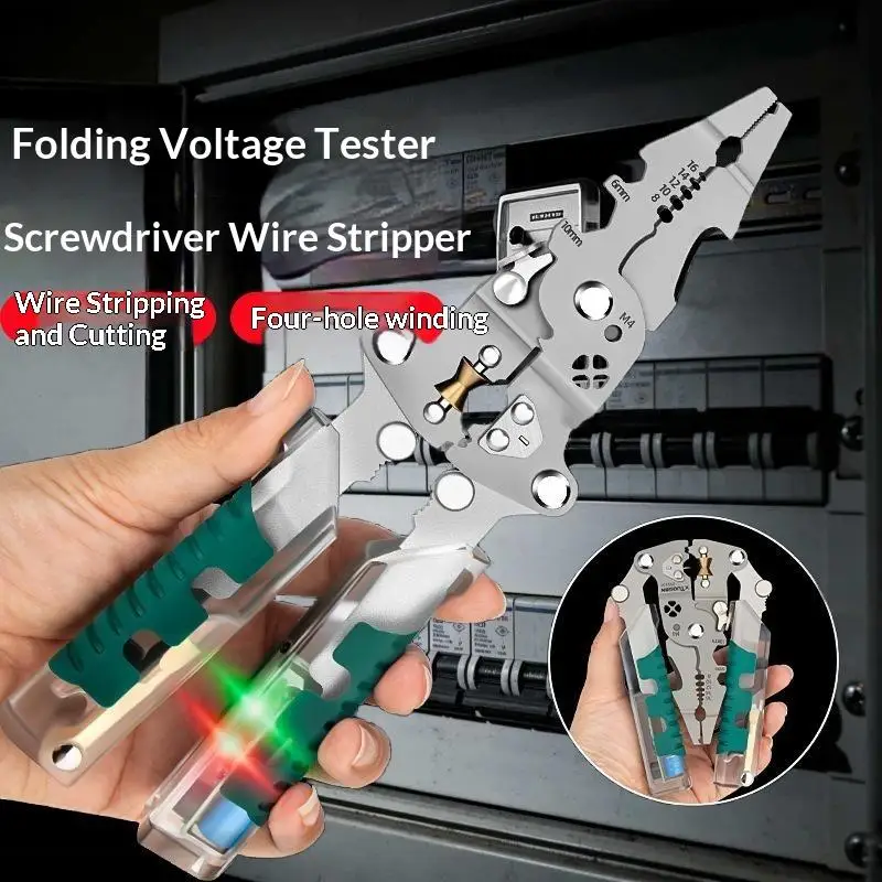 Foldable Wire Stripping Pliers Durable Voltage Testing Cable Cutting Crimping Tool for Automotive Wiring Repair Use
