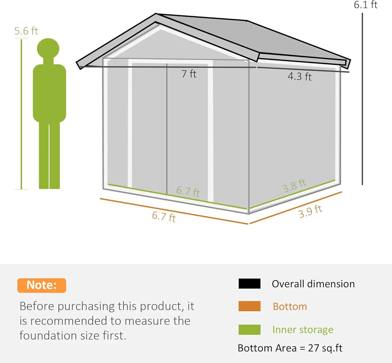 Capannone per esterni 7 'x 4', casetta per attrezzi da giardino con Kit di fondazione, 4 prese d'aria e 2 porte scorrevoli facili per cortile, Patio, bianco