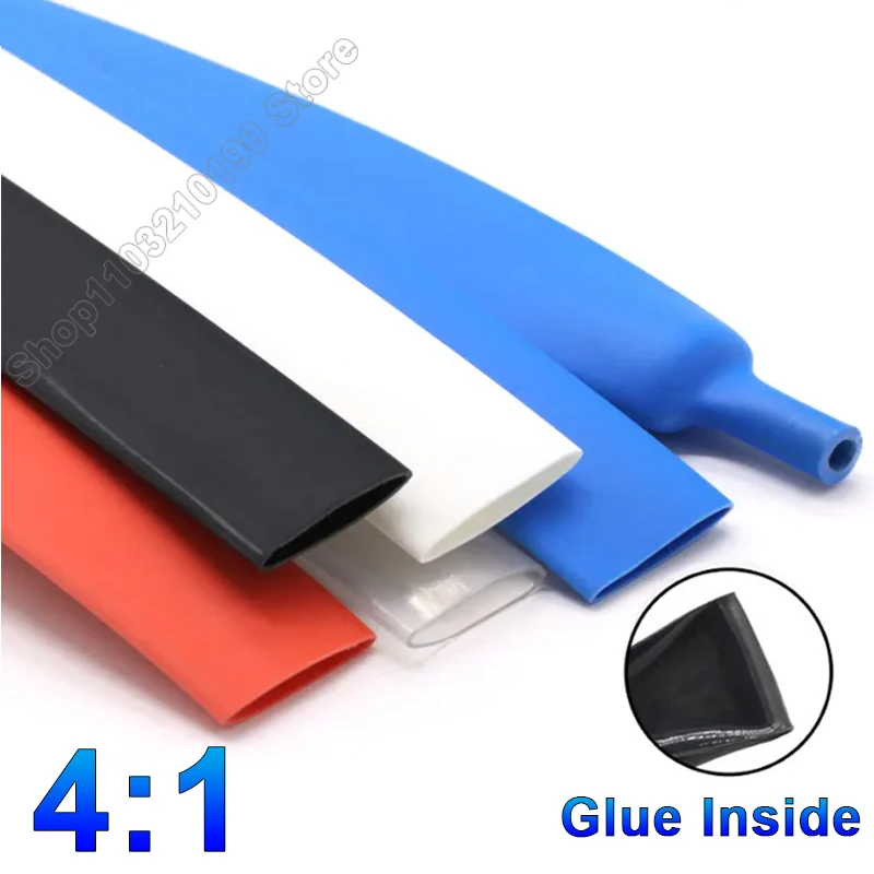 4:1 Wire Heat Shrink Hot Melt Glue Shrink Tube Cable Protection Shrink Tube ID 4 6 8 12 16 20 24 32mm Four Times Heat Shrink