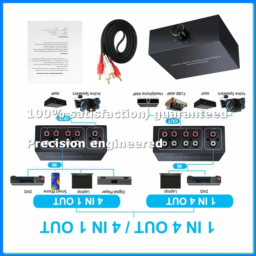 4 Ports Bi-Directional R L Audio Switcher Box Audio Rotary Switch Plug and Play Audio Splitter for TV Game Console-ELEC