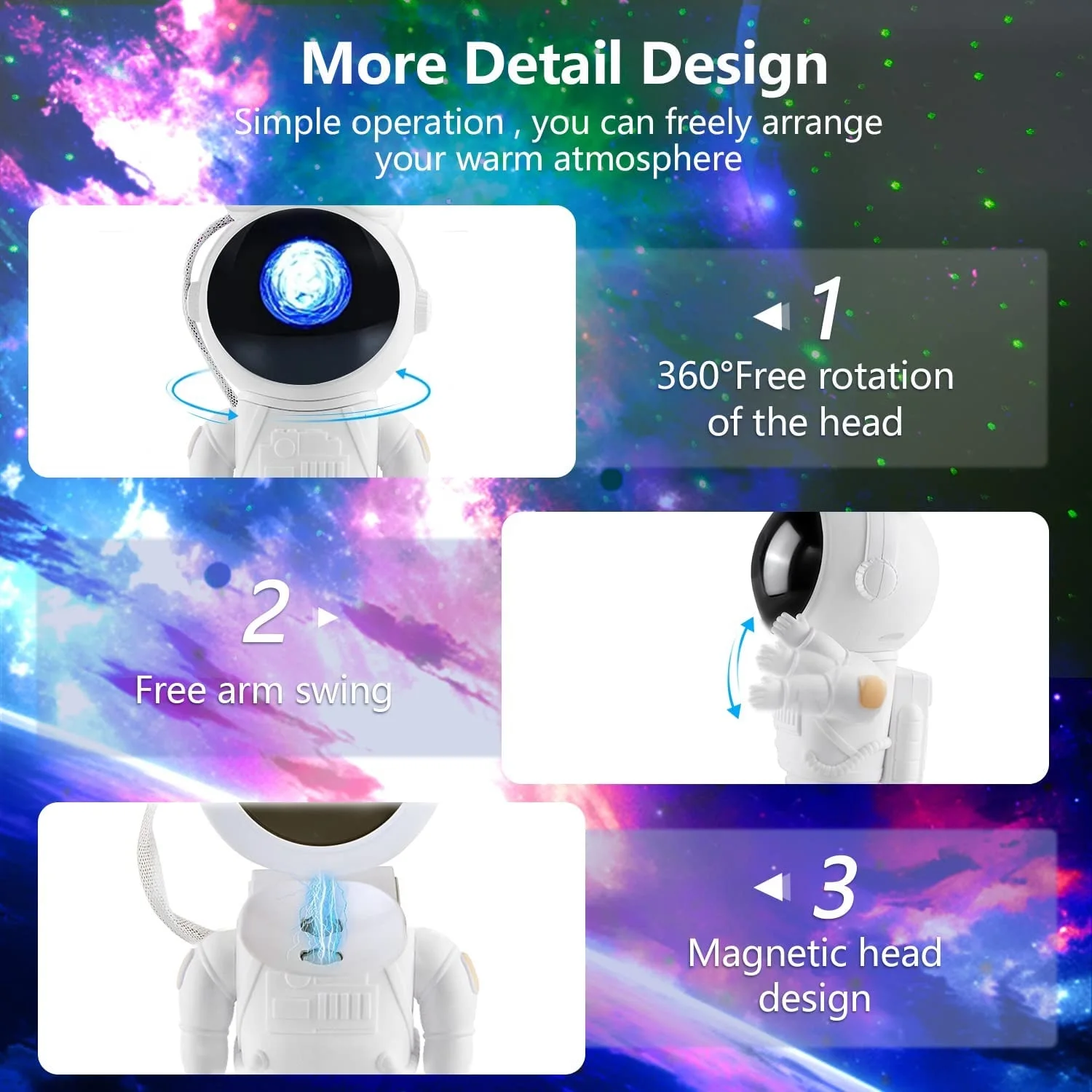 Astronaut Projector Starry Sky Galaxy Stars Projector Night Light LED Lamp for Bedroom Room Decor Decorative Nightlights