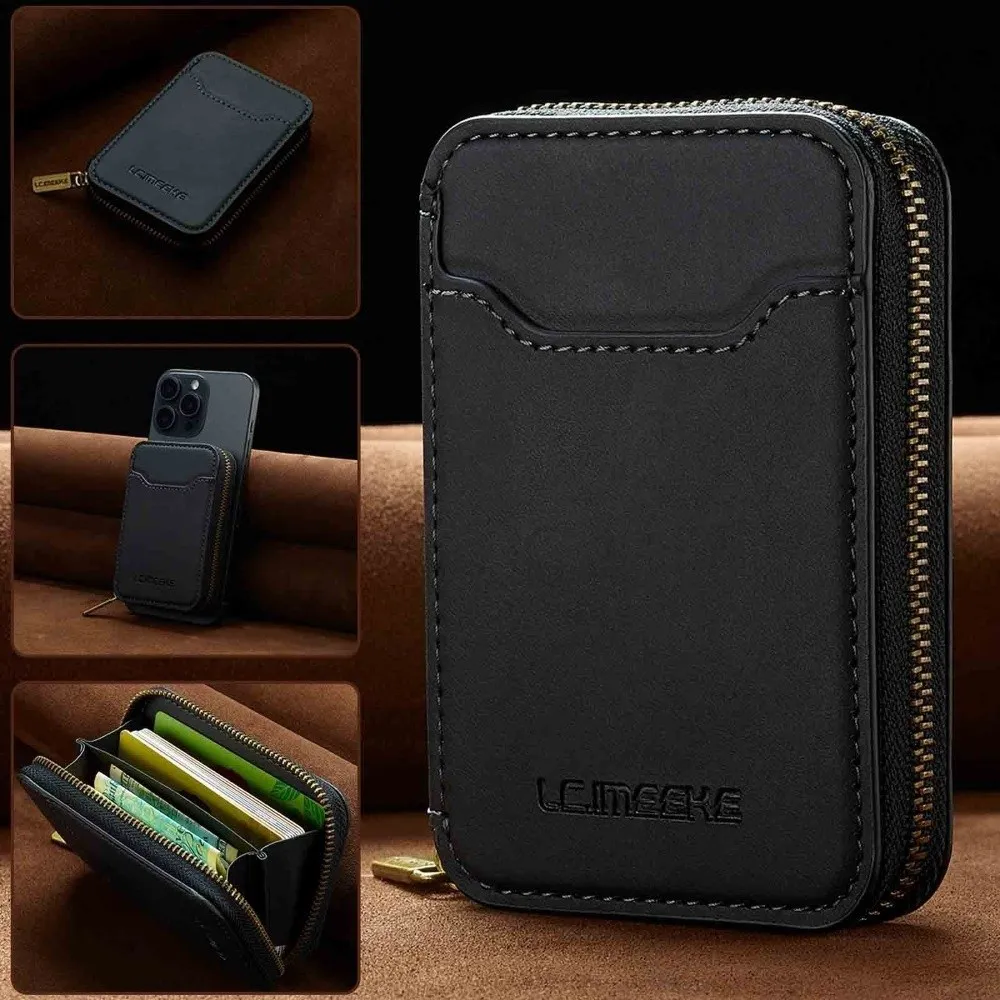 PU Leather Magnetic Phone Bag Zipper Closure Anti-fraud Phone Wallet Universal Card Slot Phone Card Holder Wallet For iPhone 17