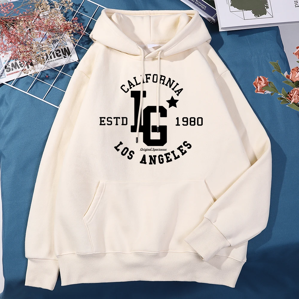 Los Angeles California Estd 1980 felpa con cappuccio da uomo classica in pile sciolto felpe con cappuccio comode di qualità felpe da strada di moda