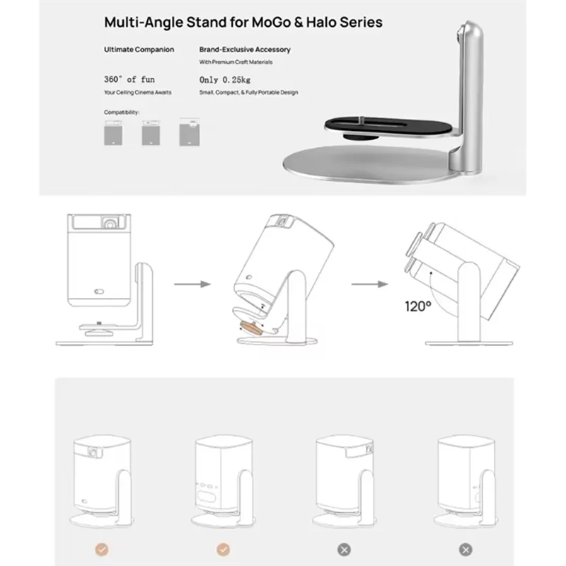 WORTHOWN-Ceiling Table Wall Mount Multi-Angle Projector Stand Rotatable For XGIMI Xiaomi Mijia Mini Projector Play 3/ Mogo 2 Pro