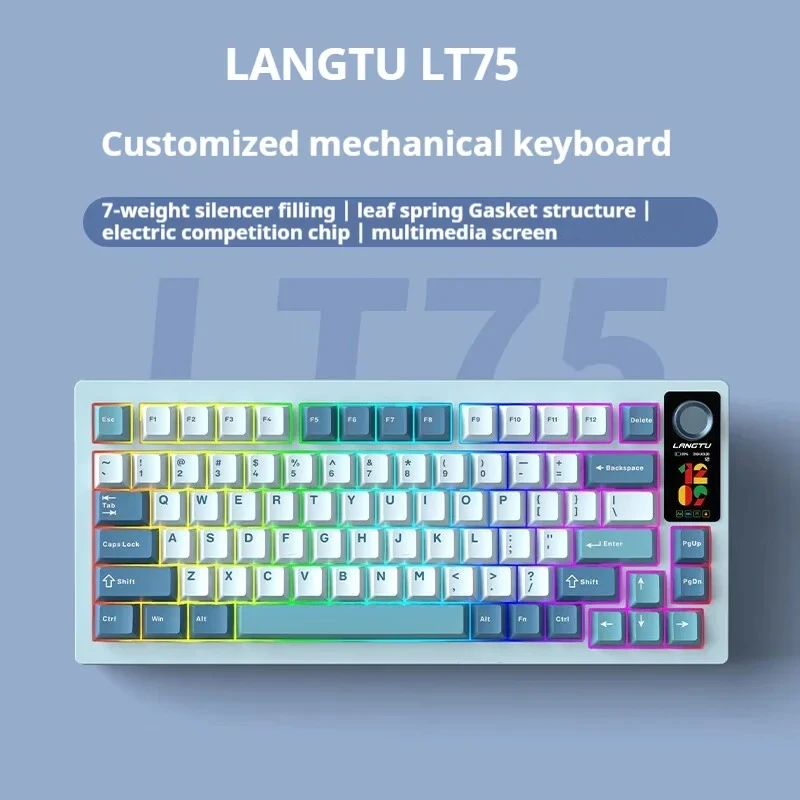 Langtu Lt75 Mechanical Keyboard 3-Mode 80 Keys Wired/Wireless/Bluetooth PBT RGB Gasket Customized Office PC Game Keyboard Origin