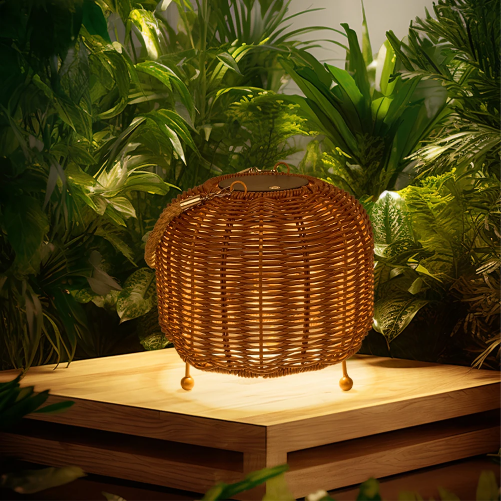

Rattan Solar Light Decorative Solar Powered Table Lamp IP65 Waterproof Outdoor Desk Light for Porch Trees Lawn Pathway