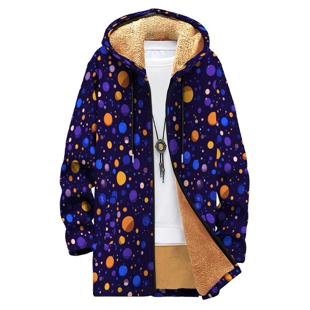 

Colorful Dotted Bubble Printed Men Cardigan Hooded Coat Fleece Parka Plush Thick Jacket Warm Outerwear Unisex Plus Size Clothing