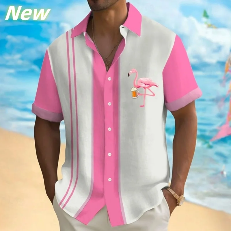 

Рубашка Aloha с 3D принтом кокосовой пальмы для мужчин, блузки с графическим рисунком в полоску фламинго, повседневные гавайские рубашки с короткими рукавами, свободные уличные топы