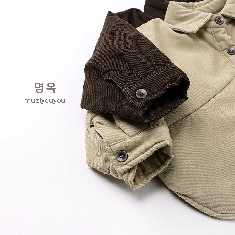 2025 شتاء جديد الأطفال القطن وسادة مبطنة الصلبة بسيطة الفتيان التلبيب قمصان معطف سميكة الدافئة الاطفال الفتيات مبطن سترة