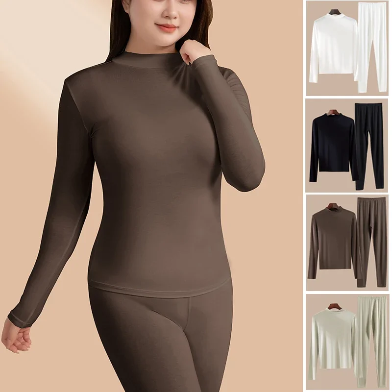 1pcs Women Autumn Long-sleeved T-shirt Thin Thermal Undercloths Set Plus Size Half High Collar Slim Fit Warm Underwear